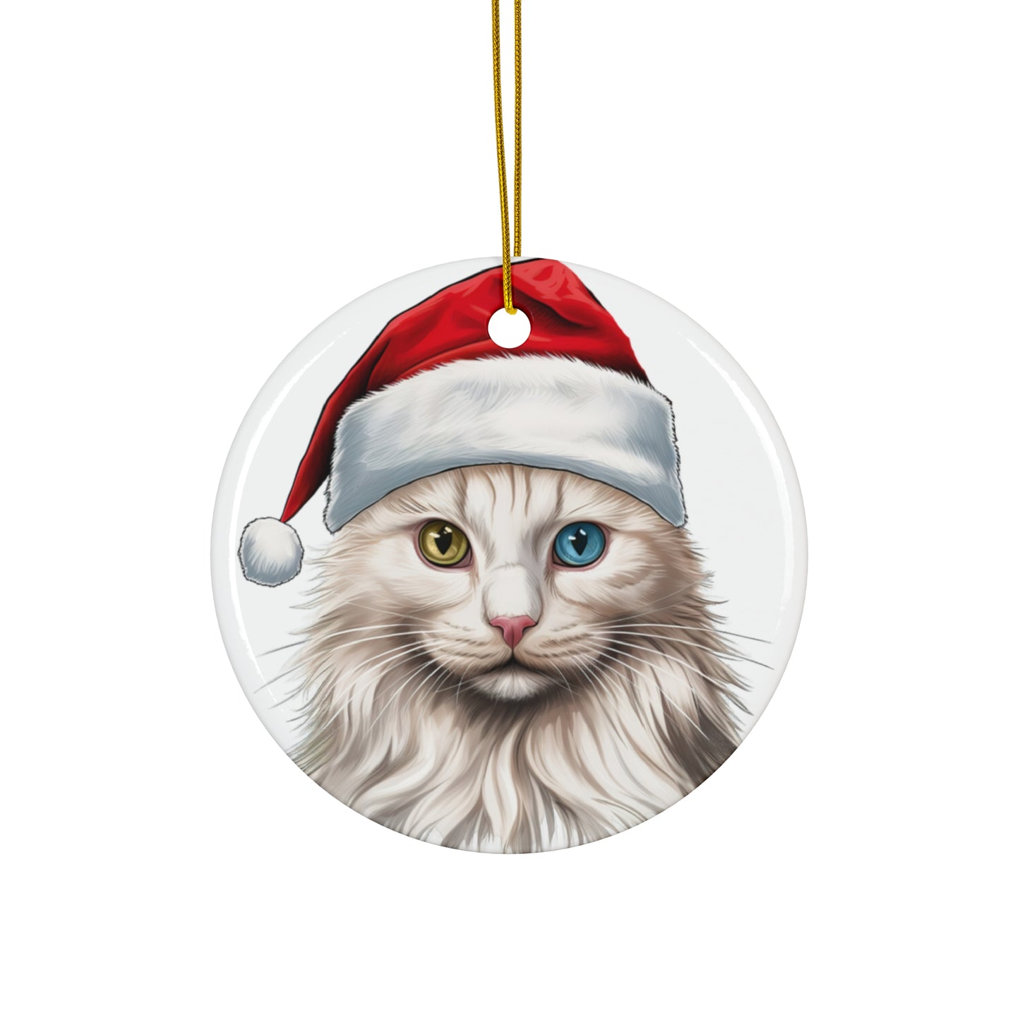 Ceramic Ornament - Turkish Van Cat With Santa Hat      Item #538566