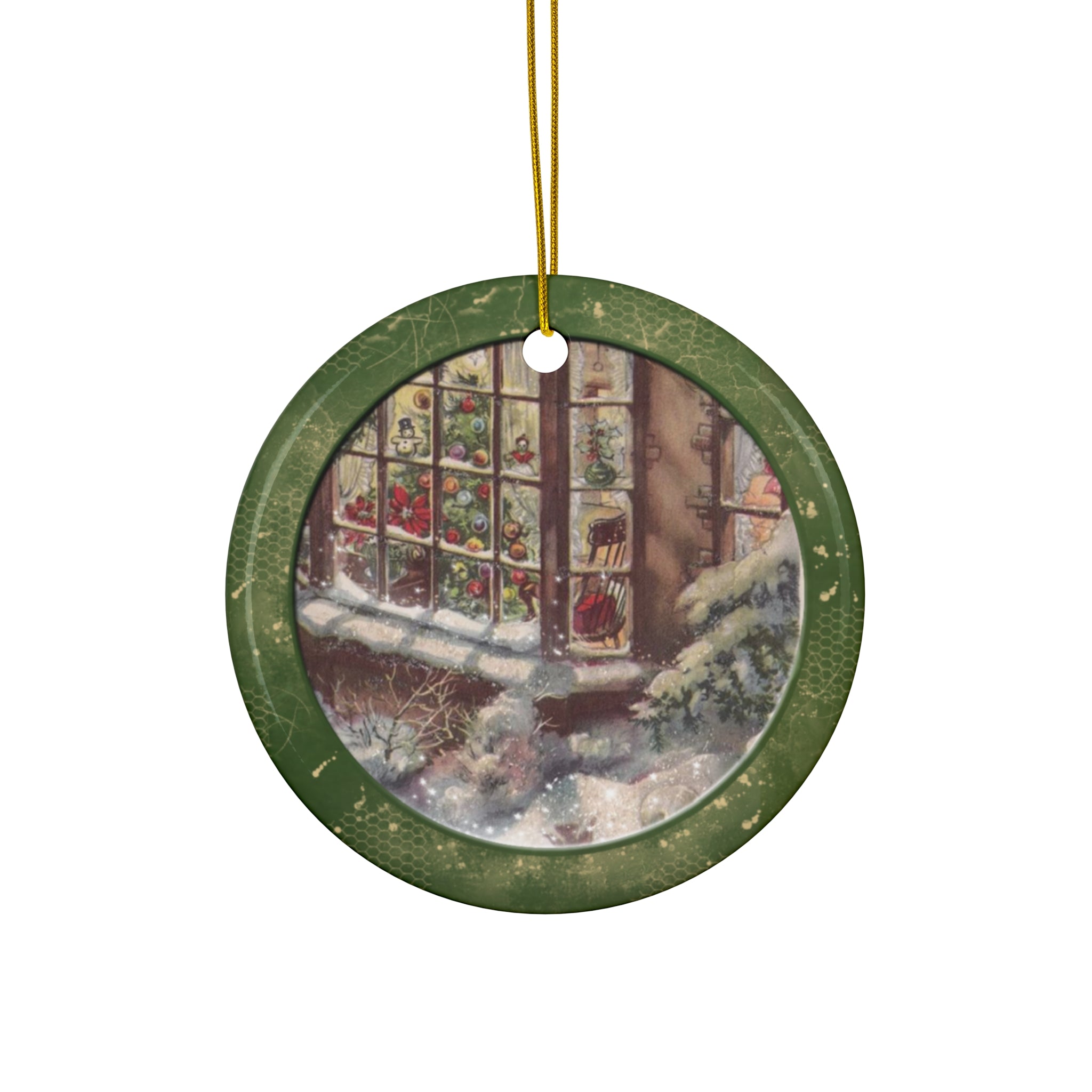 Christmas Scene Ceramic Disc Ornament         Item #1080154