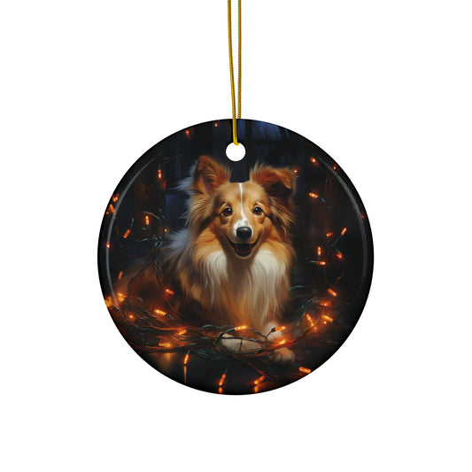 Ceramic Ornament - Xmas Dog With Lights       Item #5633002