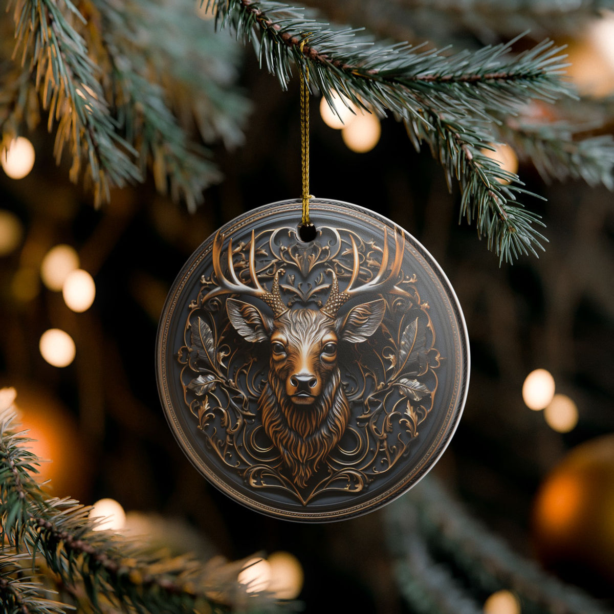 Ceramic Deer Ornament – Rustic Woodland Christmas Tree Decoration    Item #82869