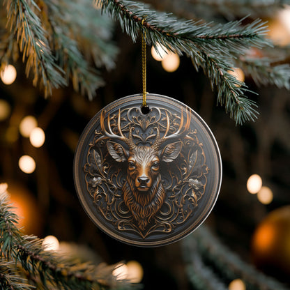 Ceramic Deer Ornament – Rustic Woodland Christmas Tree Decoration    Item #82869