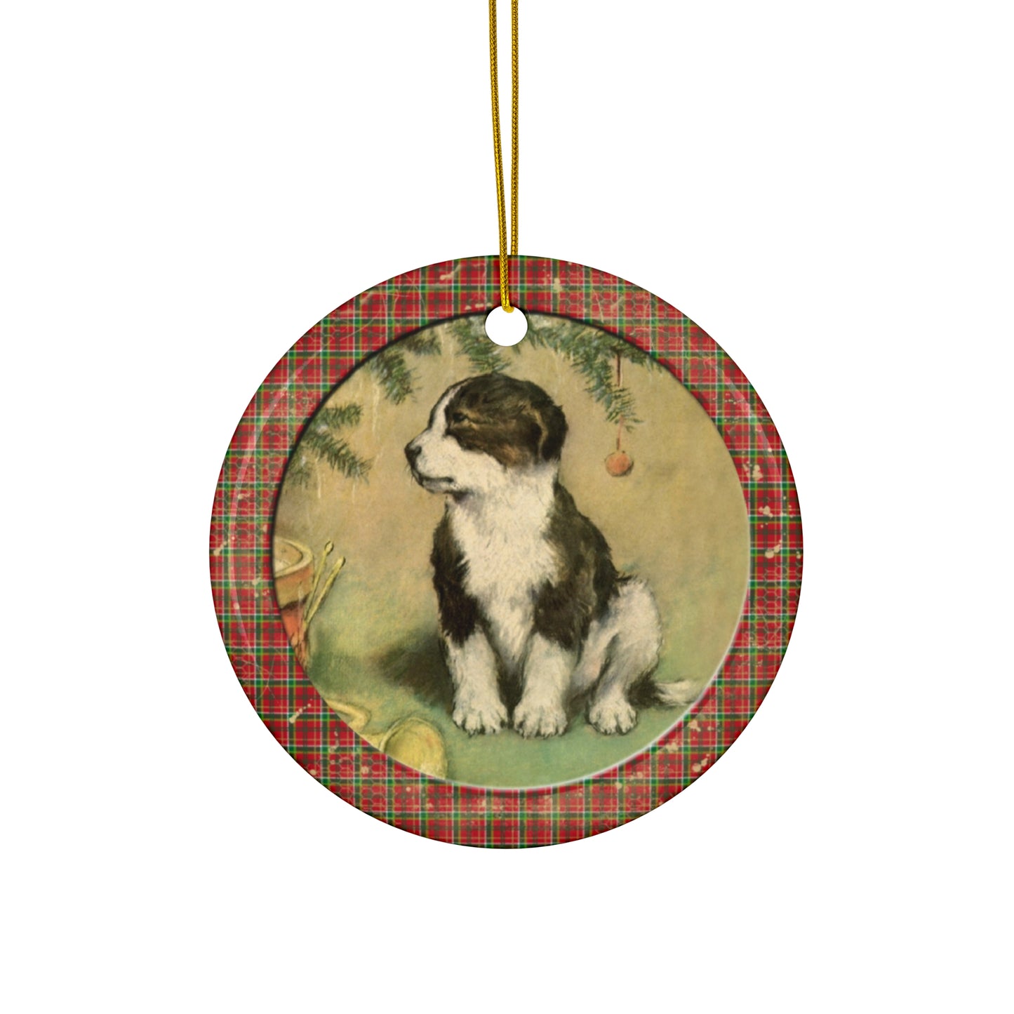 Christmas Pup Ceramic Disc Ornament          Item #2416786