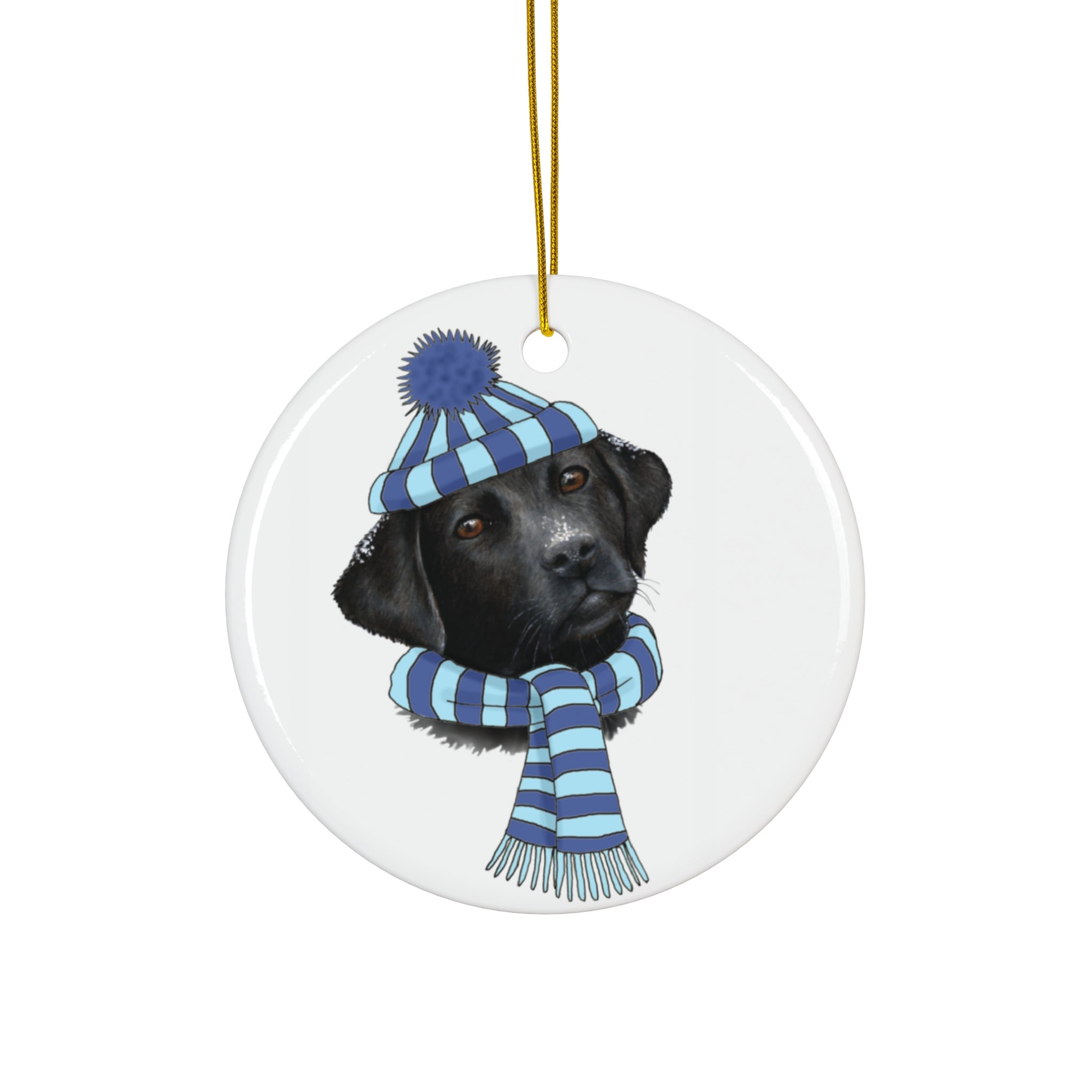 Lab In Blue/Teal Winter Gear Ceramic Disc Ornament           Item #526624