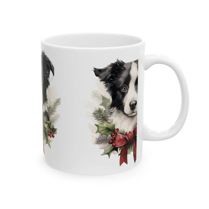 Border Collie Holiday Mug — Christmas Wreath Dog Coffee Cup 11oz  Item #989261