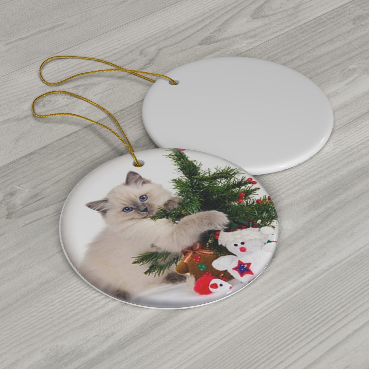 Christmas Cat Ceramic Disc Ornament        Item #3874538