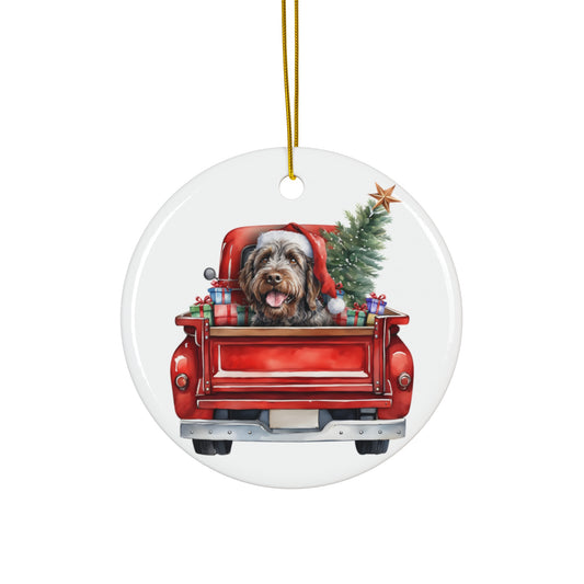 Wirehaired Pointing Griffon Christmas Dog In Red Truck Ceramic Disc Ornament        Item #1695366