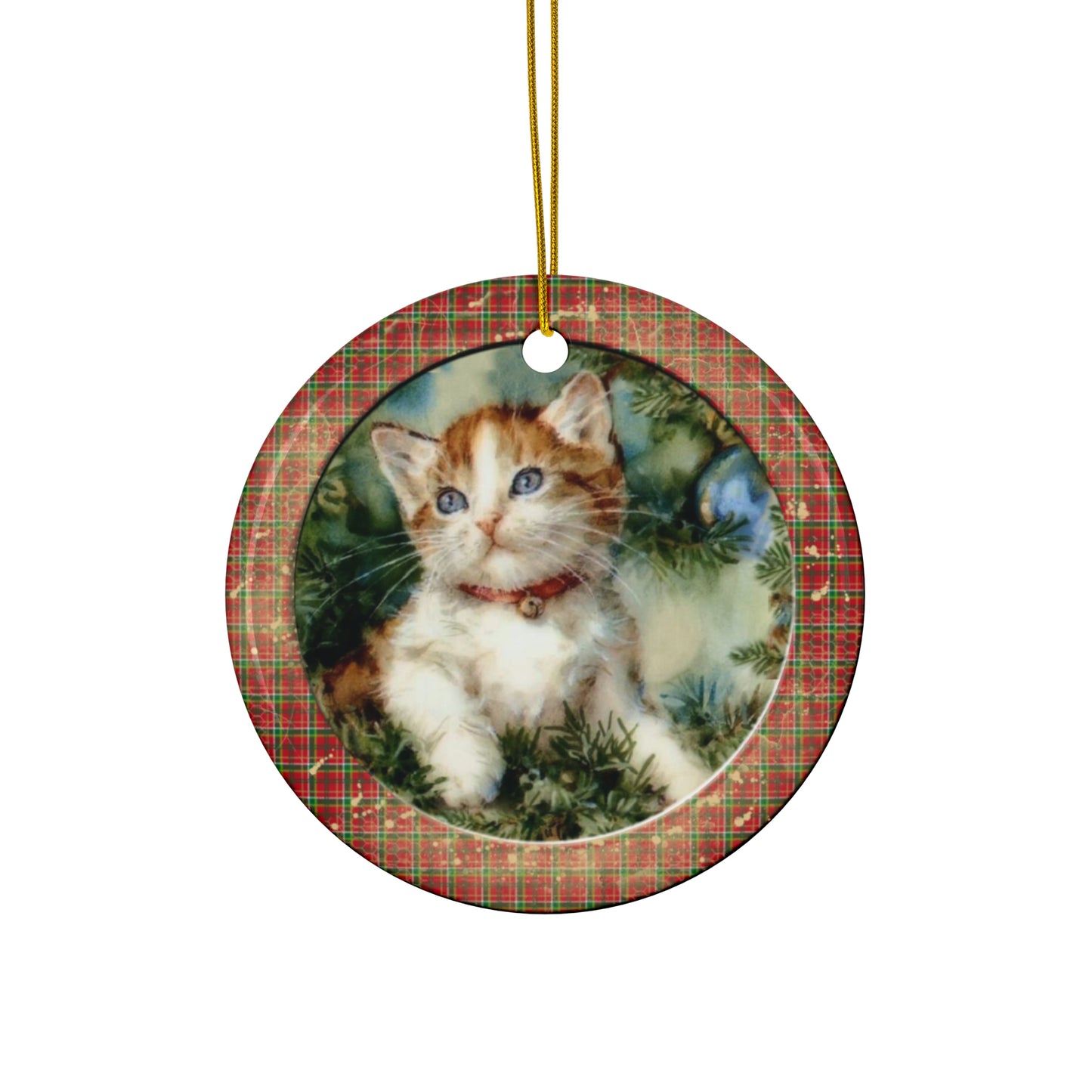 Christmas Kitten Ceramic Disc Ornament       Item #2370975