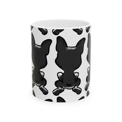 French Bulldog Pattern Ceramic Mug — Black & White Dog Coffee Cup 11oz   Item #636893