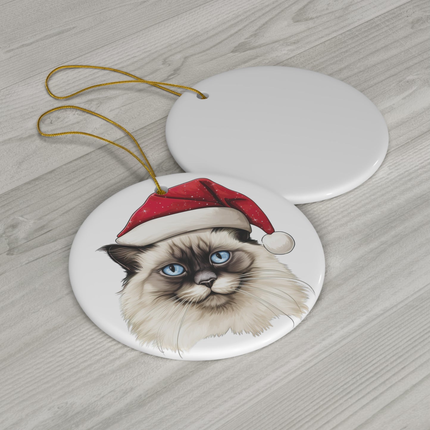 Ceramic Ornament - Birman Cat With Santa Hat      Item #8368424