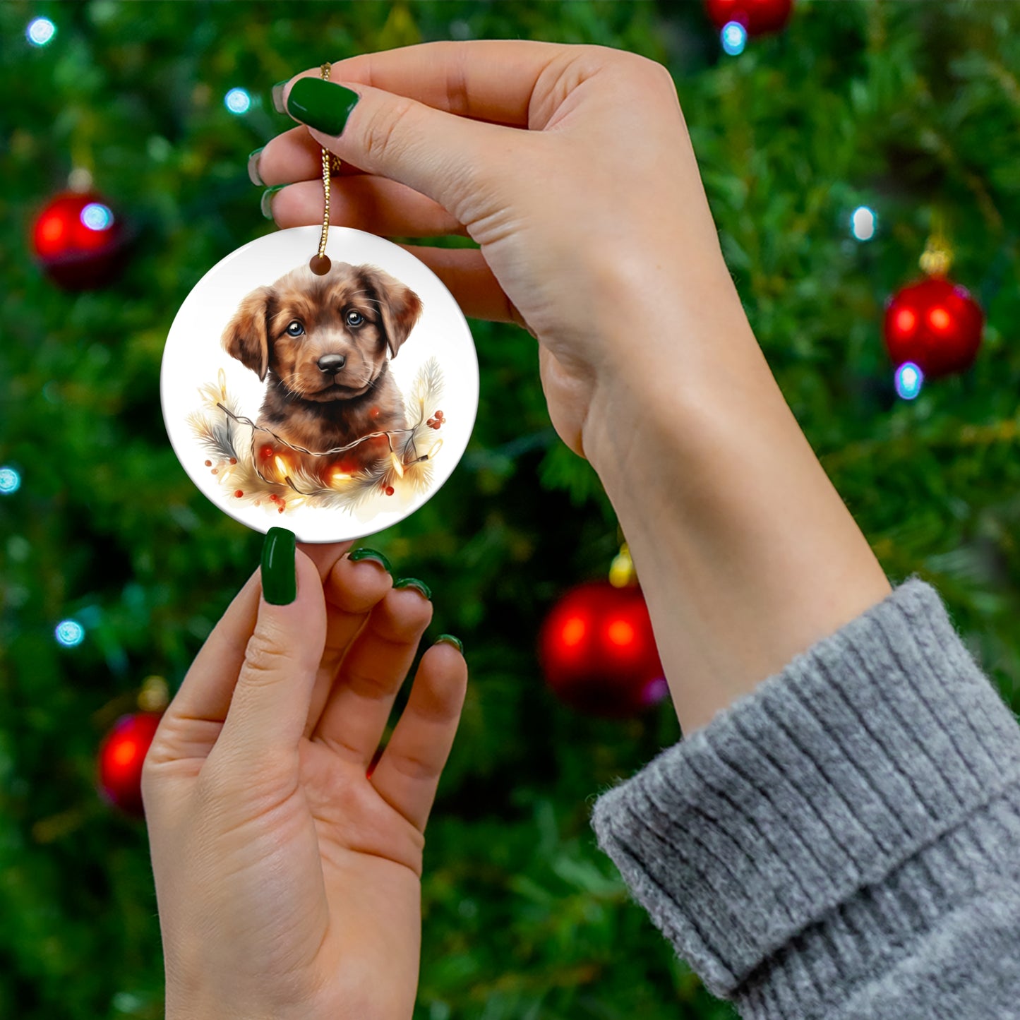 Christmas Dog Ceramic Disc Ornament              Item #2044028