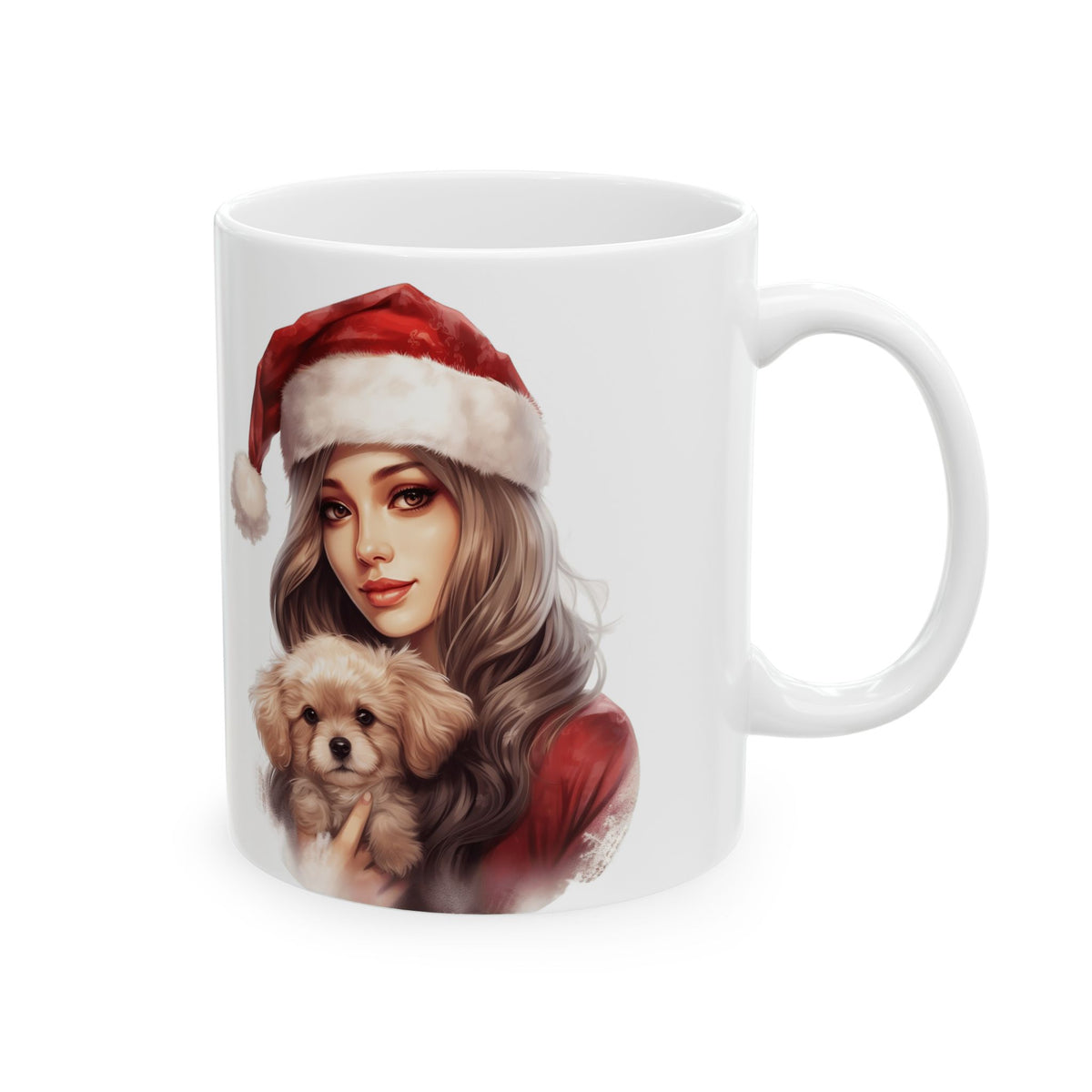 Festive Girl Holding A Puppy Christmas Ceramic Mug 11oz  Item #322182