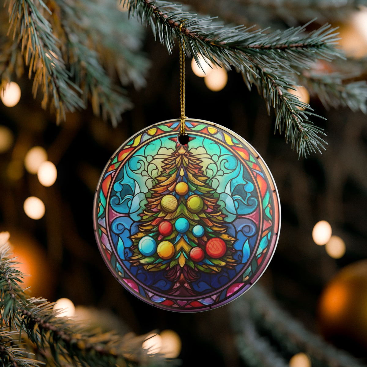 Stained Glass Christmas Tree Ceramic Ornament   Item #4669