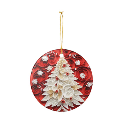 Ceramic Christmas Ornament – Red Quilled Christmas Tree Design   Item #890572
