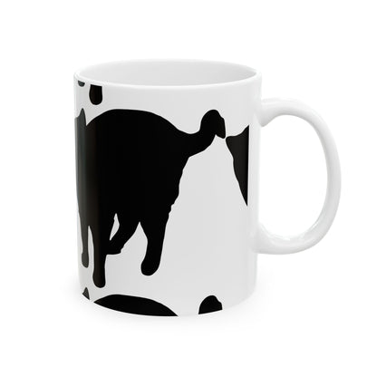 Cat Print Ceramic Mug – Black & White Farmhouse Coffee Cup 11oz    Item #506222