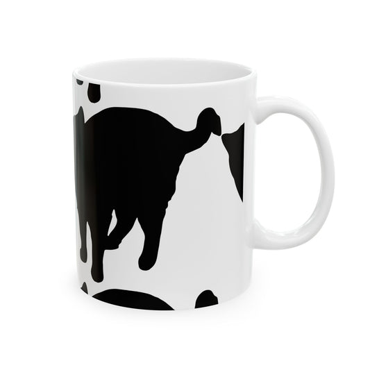 Cat Print Ceramic Mug – Black & White Farmhouse Coffee Cup 11oz    Item #506222