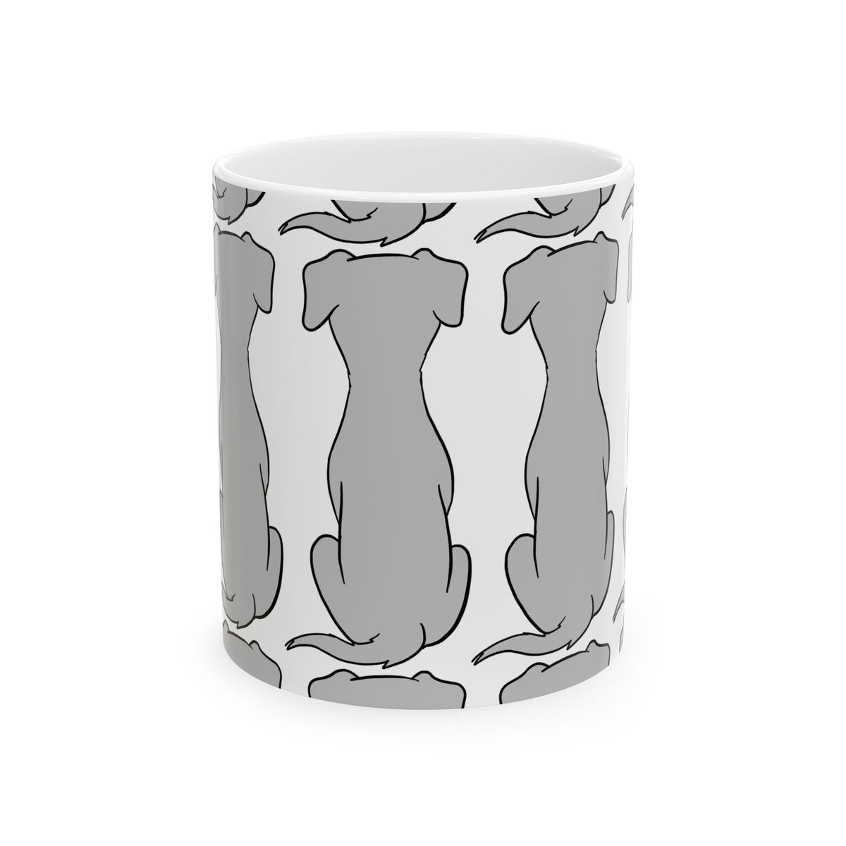 Grey Dog Pattern Ceramic Mug — Cute Dog Silhouette Coffee Cup  11oz   Item #702023