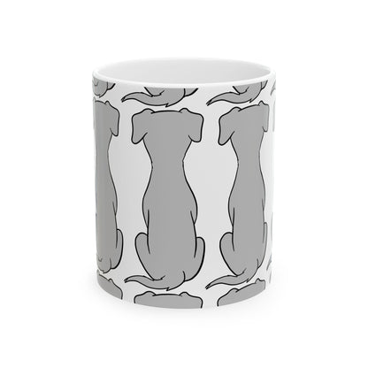 Grey Dog Pattern Ceramic Mug — Cute Dog Silhouette Coffee Cup  11oz   Item #702023
