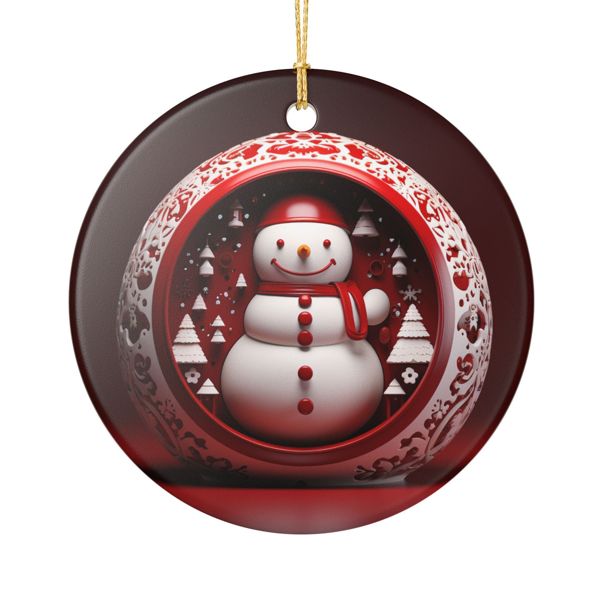 Ceramic Christmas Ornament with Snowman Design    Item #96402