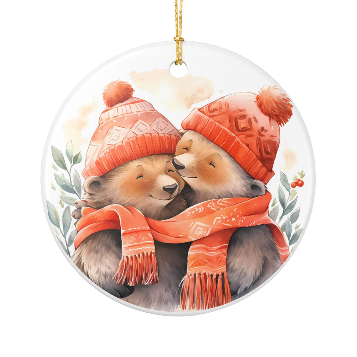 Ceramic Christmas Ornament – Cozy Bears in Winter Hats   Item #51194