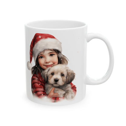 Girl In Santa Hat With A Christmas Puppy  Ceramic Mug 11oz  Item #844668