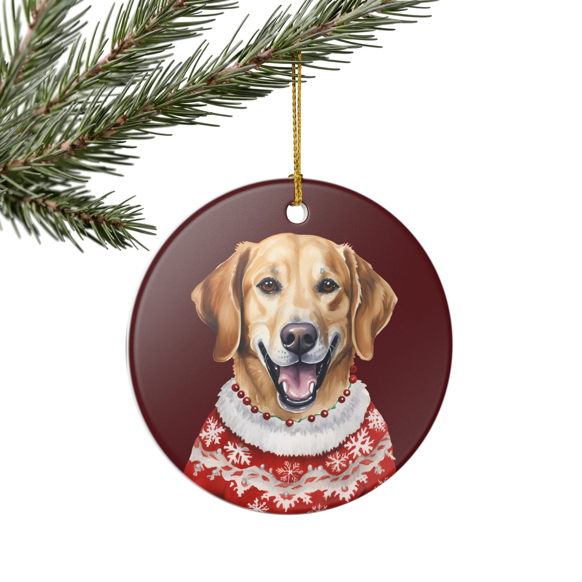 Festive Dog In Christmas Sweater Ceramic Ornament   Item #972966