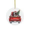 English Springer Spaniel Christmas Dog In Red Truck Ceramic Disc Ornament         Item #1164054