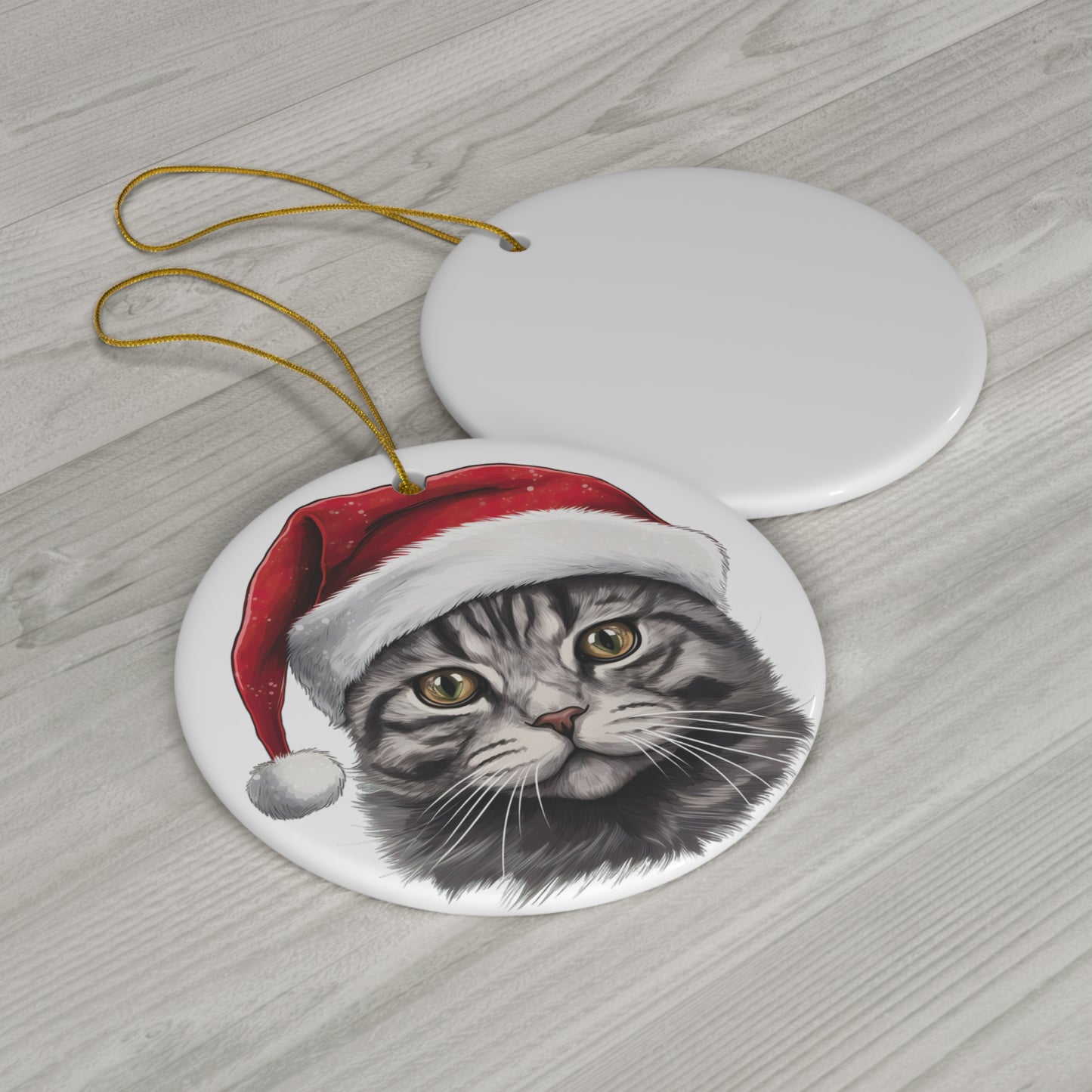 American ShortHair Cat With Santa Hat Ceramic Ornament      Item #4978492