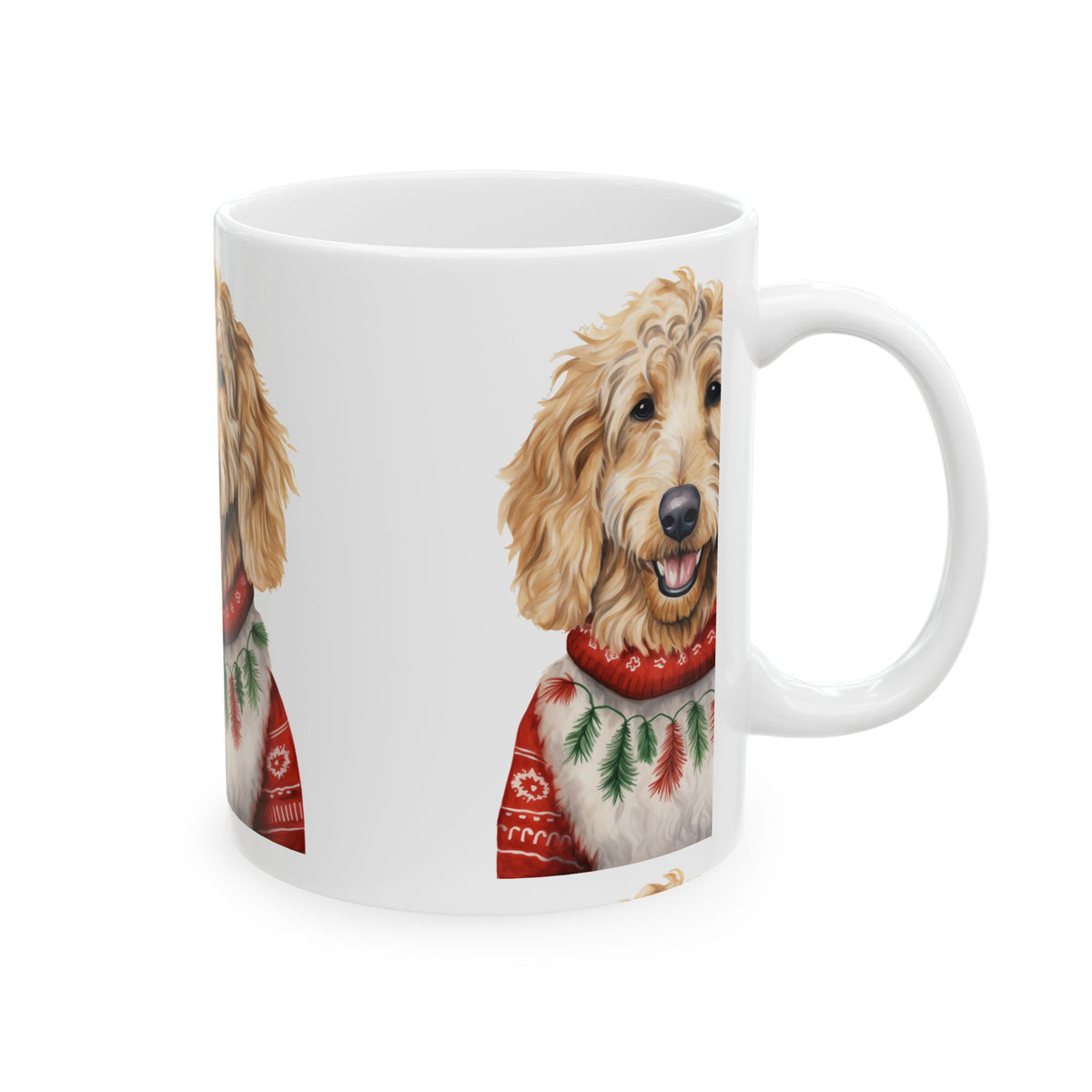 Copy of Golden Doodle Christmas Mug — Holiday Wreath with Red Bow 11oz  Item #505705