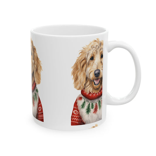Copy of Golden Doodle Christmas Mug — Holiday Wreath with Red Bow 11oz  Item #505705