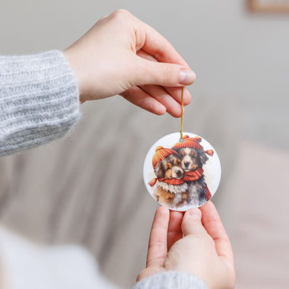 Ceramic Christmas Ornament with Cozy Puppy Winter Scarf Design   Item #737509
