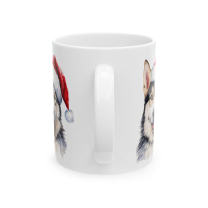 Christmas Husky Mug — Festive Siberian Husky in Santa Hat 11oz   Item #640821