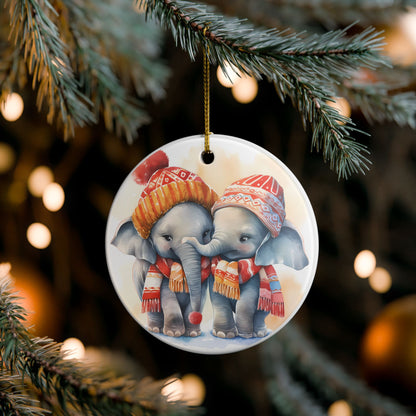 Adorable Winter Elephant Friends Ceramic Ornament    Item #604566