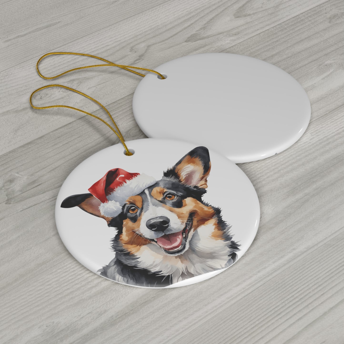 Cardigan Welsh Corgi Dog With Santa Hat Ceramic Disc Ornament         Item #8609675