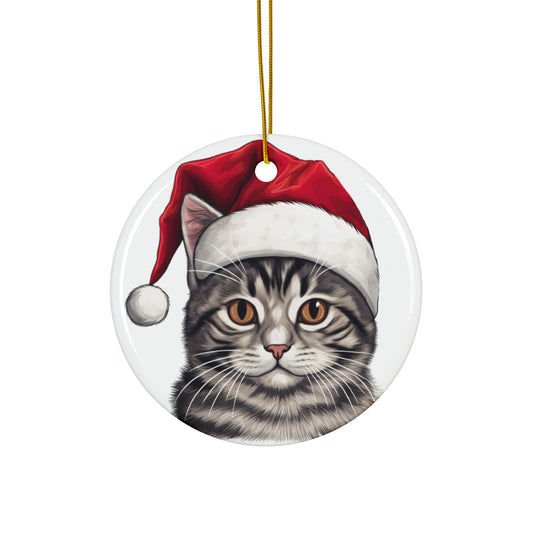 American WireHair Cat With Santa Hat Ceramic Ornament      Item #8840289