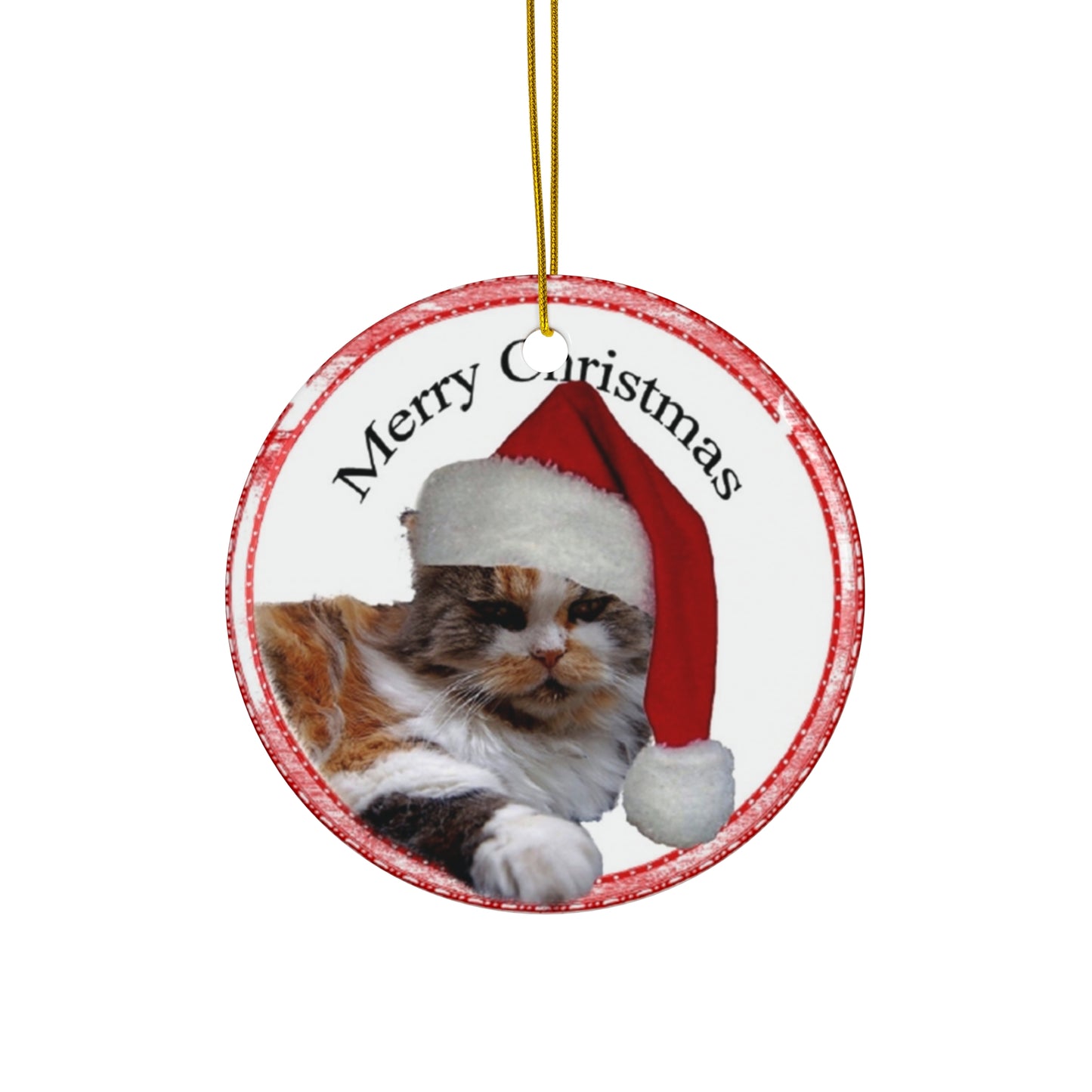 Merry Christmas Cat Ceramic Disc Ornament         Item #470357