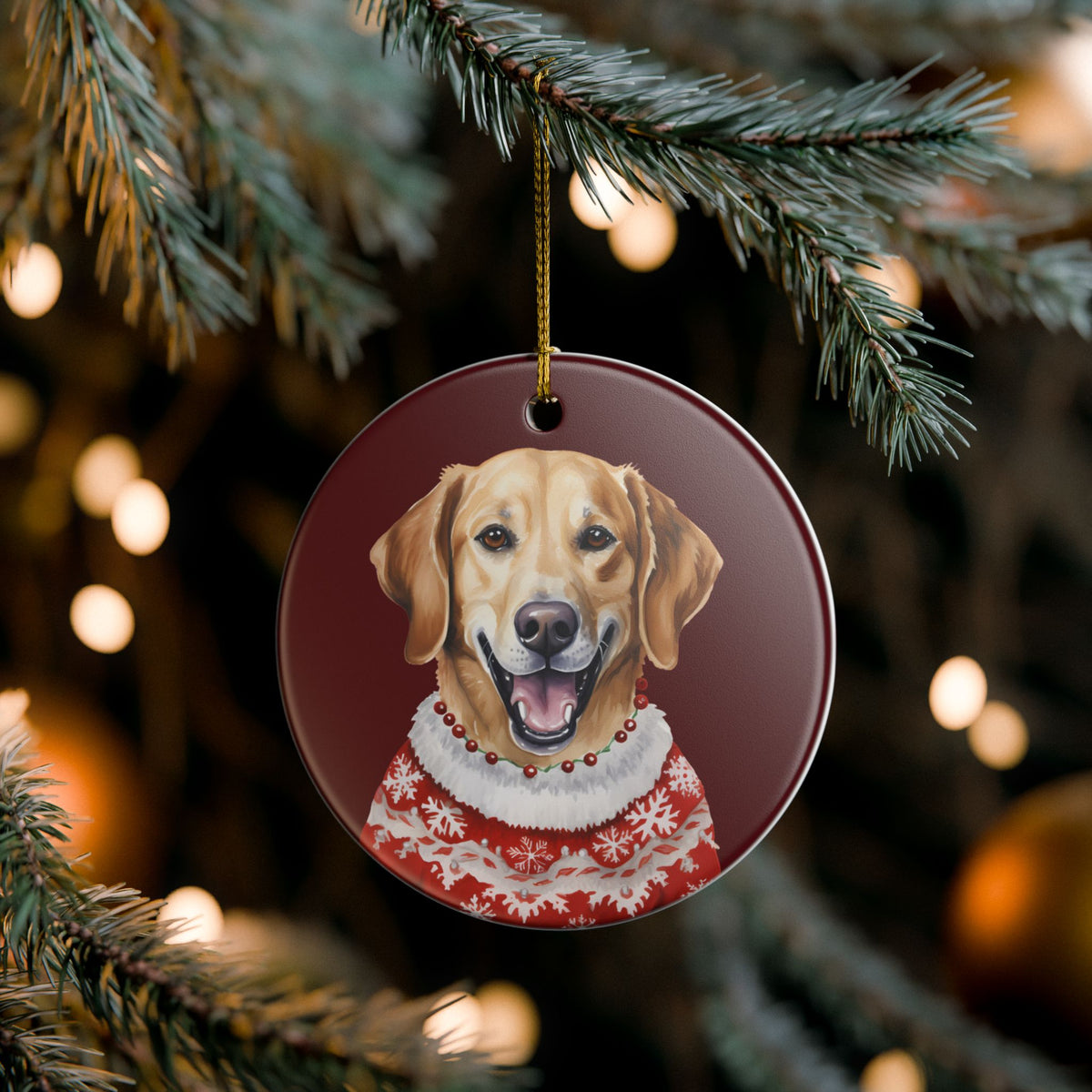 Festive Dog In Christmas Sweater Ceramic Ornament   Item #972966