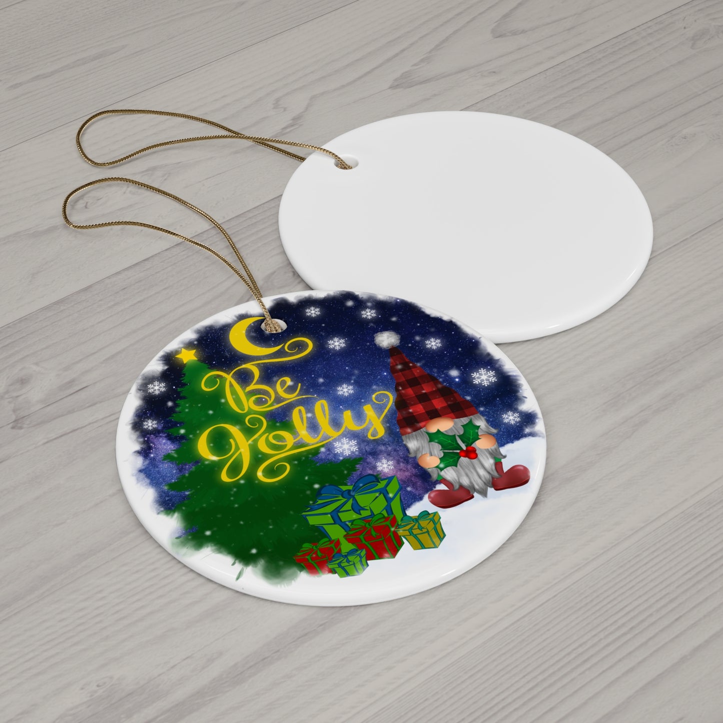 Be Jolly Gnome Ceramic Disc Ornament       Item #1566441