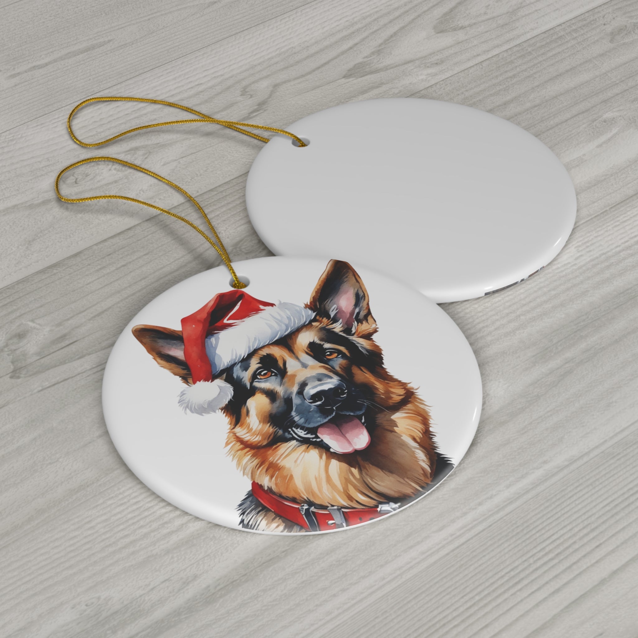 Ceramic Ornament - German Shepherd With Santa Hat      Item #9602126