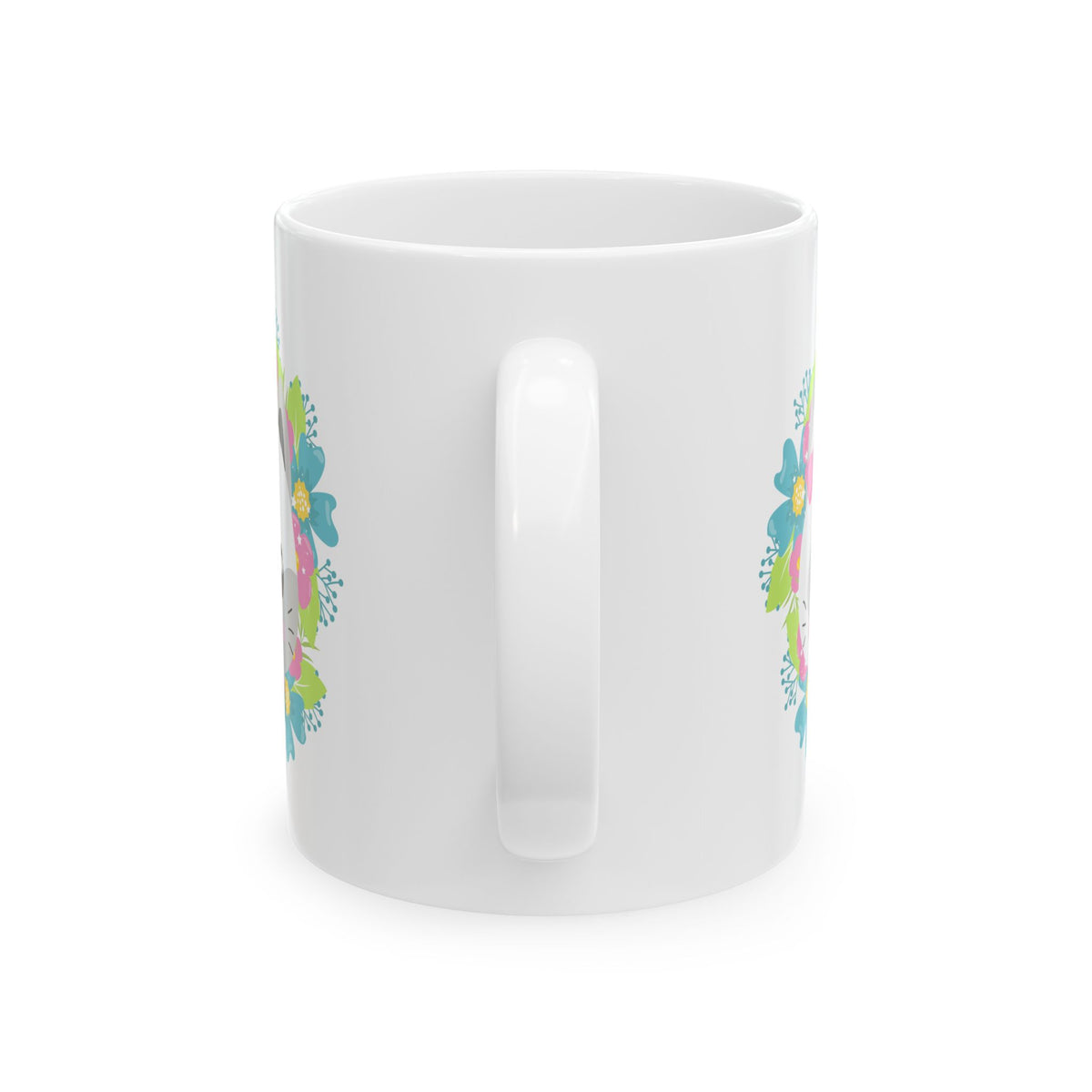 Cute Floral Cat Face Ceramic Mug — 11oz   Item #997223