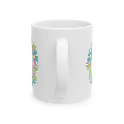 Cute Floral Cat Face Ceramic Mug — 11oz   Item #997223