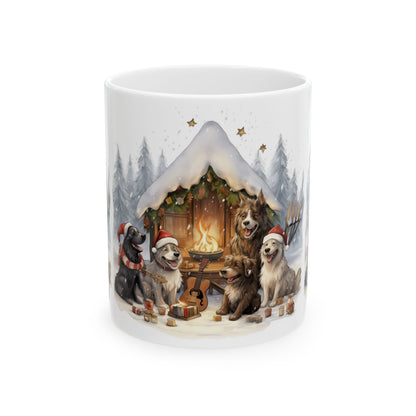 Holiday Cabin Dogs Ceramic Mug — Cozy Winter Christmas Dog Coffee Cup 11oz   Item #425803