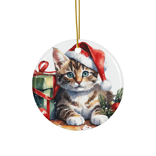 Christmas Cat Ceramic Disc Ornament       Item #276521