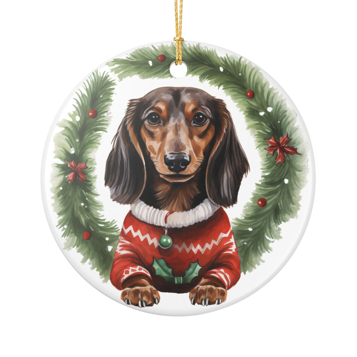 Christmas Dachshund in Sweater Ceramic Ornament  Item #389938