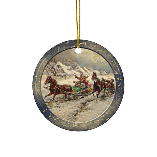 Winter Scene Ceramic Disc Ornament       Item #568878