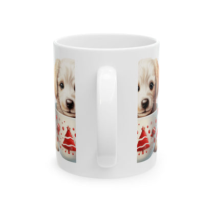 Cute Puppy in Christmas Mug Ceramic Coffee Mug — Holiday Dog Lover Gift 11oz   Item #453288