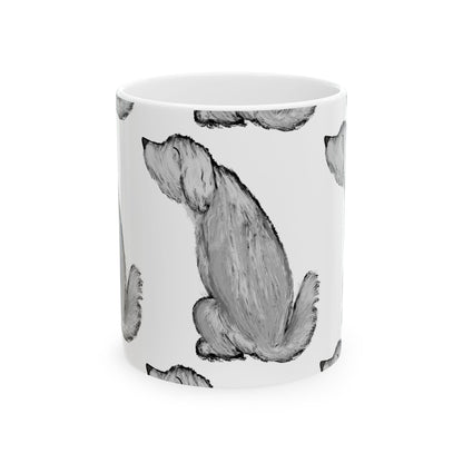 Dog Sketch Pattern Mug — Black & White Pawprint Ceramic Coffee Cup 11oz  Item #46642