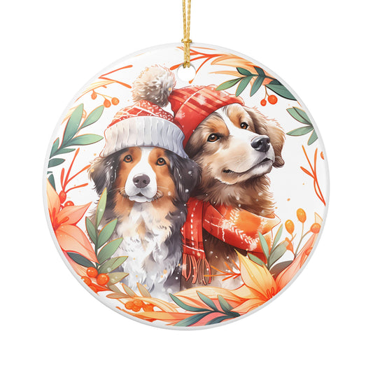 Ceramic Ornament Featuring Festive Dogs in Winter Hats   Item #693905