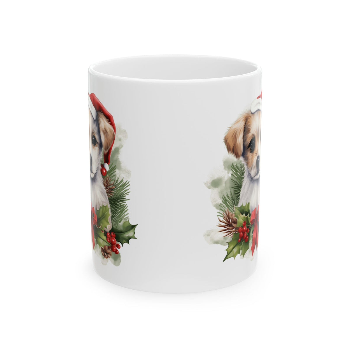Christmas Puppy In Holly Holiday Ceramic Mug 11oz   Item #98889
