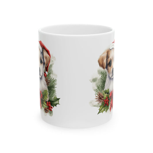 Christmas Puppy In Holly Holiday Ceramic Mug 11oz   Item #98889