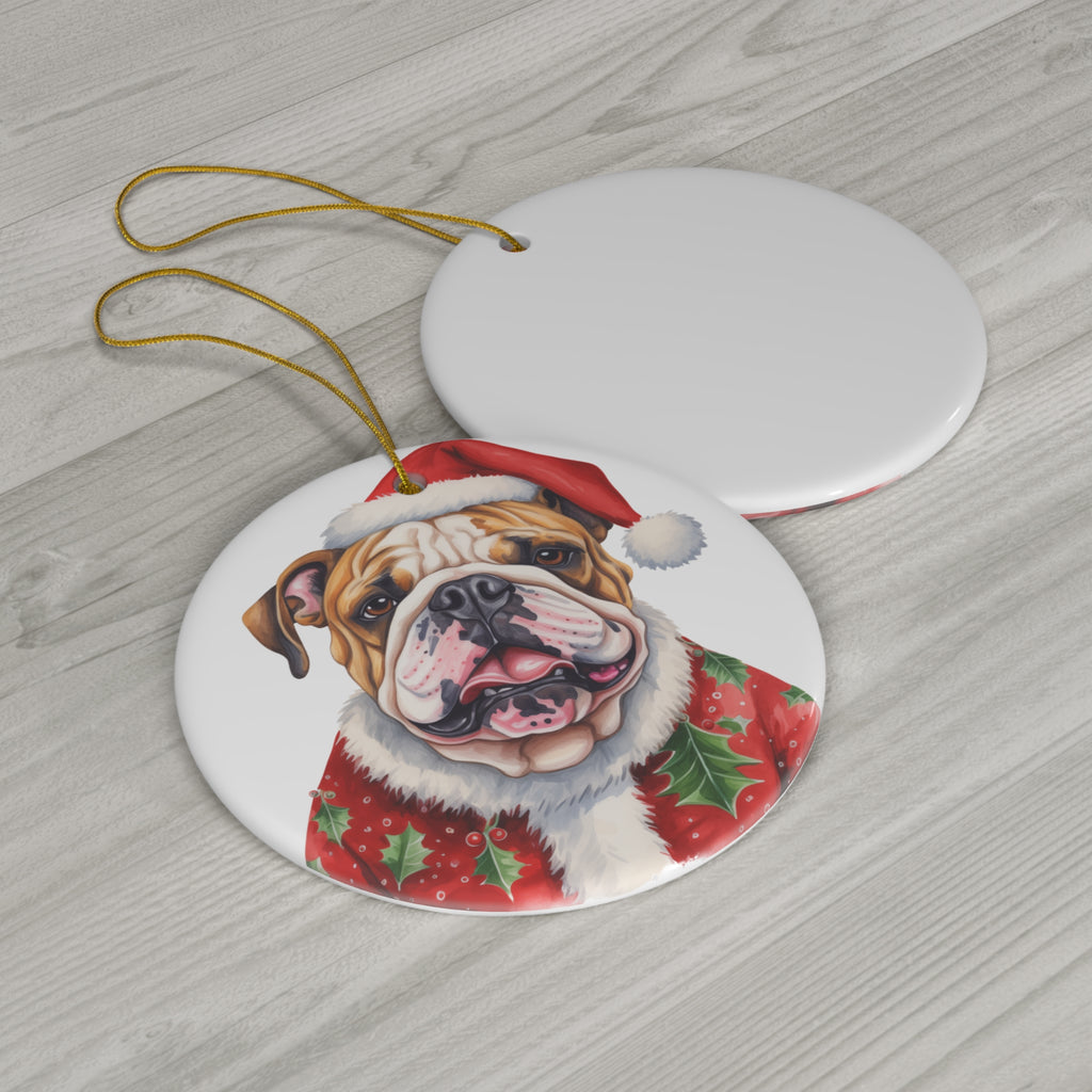 Dog With Christmas Sweater Ceramic Disc Ornament              Item #7977402